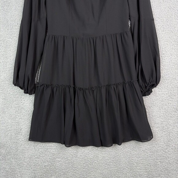 Dress the Population Paola Black Chiffon Mini Dress Blouson Sleeve Tiered NWT - Picture 5 of 15